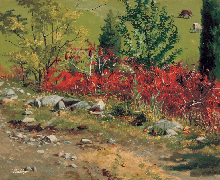Red Foliage with Cows Grazing in Background, Morristown (Frank Waller)