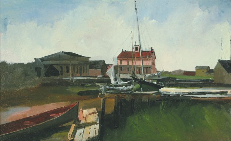 Boats at a River Pier (Charles Lewis Fussell)