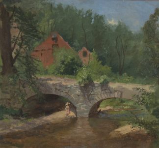 Girl at River with Stone Bridge (Frank Waller)