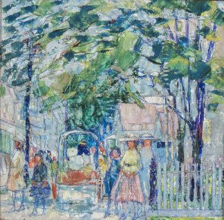 Red Cart and Fence (Nancy Maybin Ferguson)