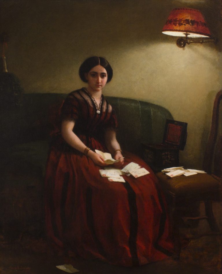 Woman on Sofa Reading Letters (George Cochran Lambdin)